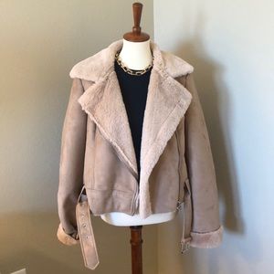 Topshop Faux Suede Aviator Jacket